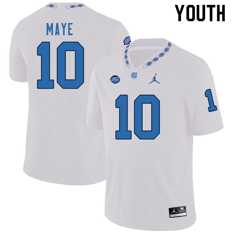 Youth #10 Drake Maye North Carolina Tar Heels College Football Jerseys Sale-White